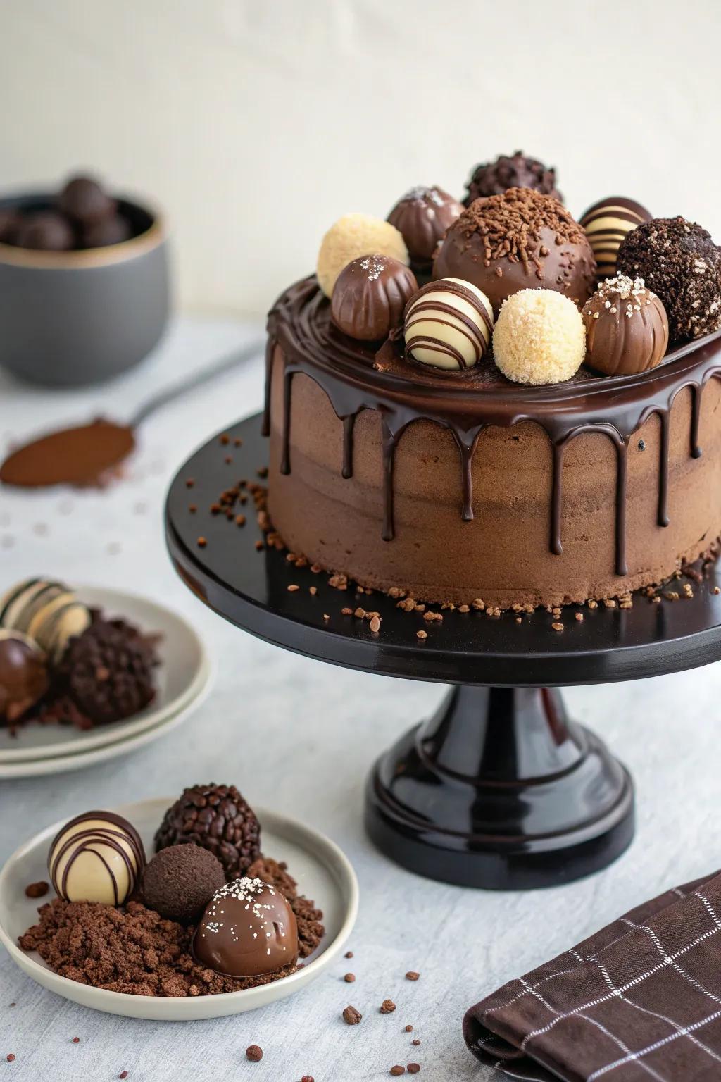 Chocolate truffles add a touch of luxury to a mocha cake.