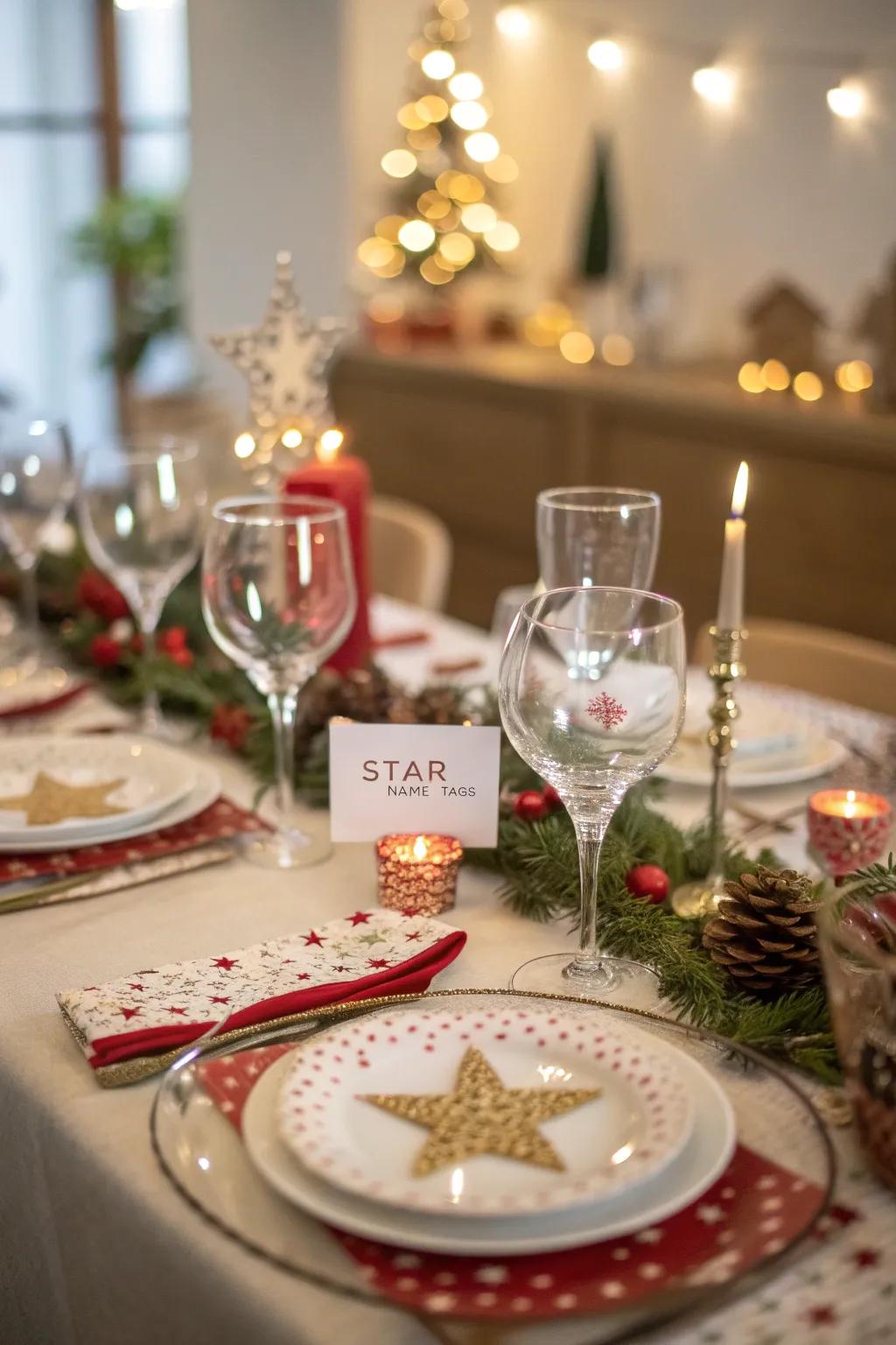 A whimsical table setting with star motifs and personalized touches.