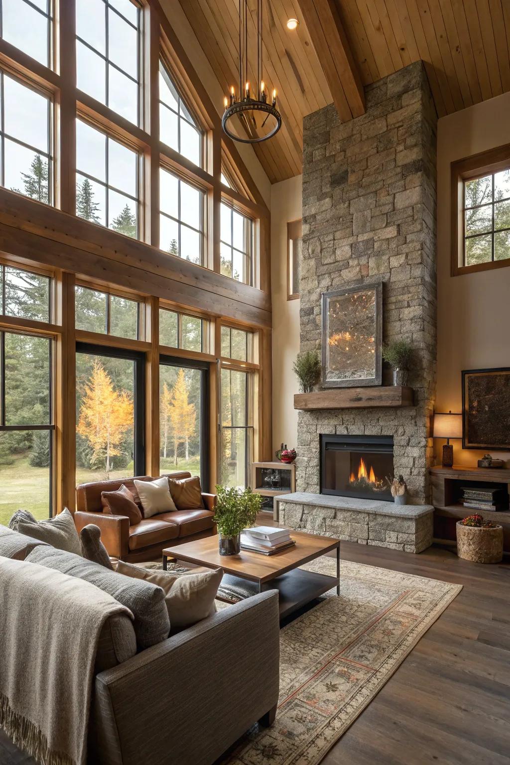 Sunlight floods the space, enhancing the fireplace's attractiveness.