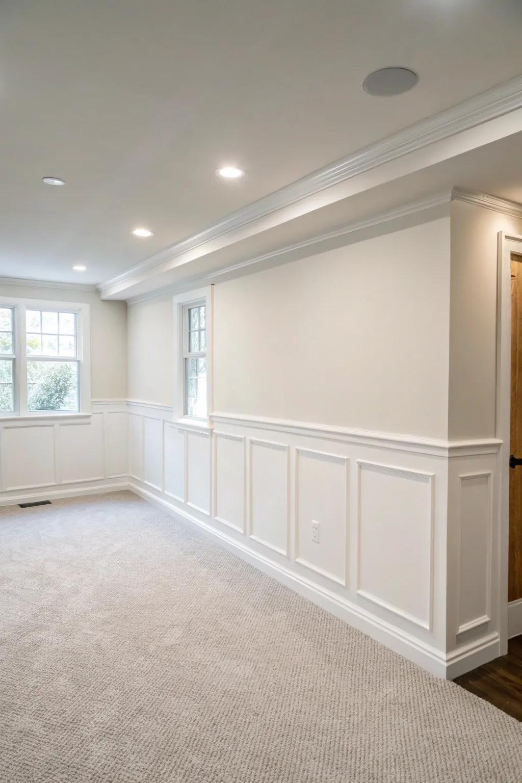 A minimalist half wall enhances a modern room with subtle elegance.