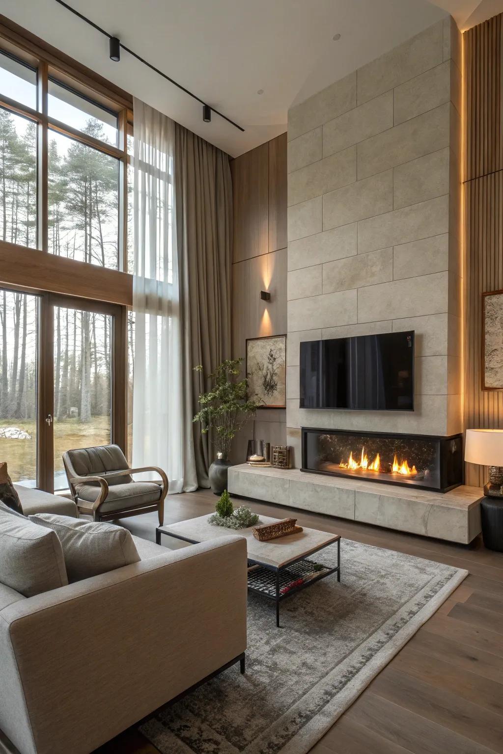 A modern hearth serving as a stylish centerpiece in the living area.