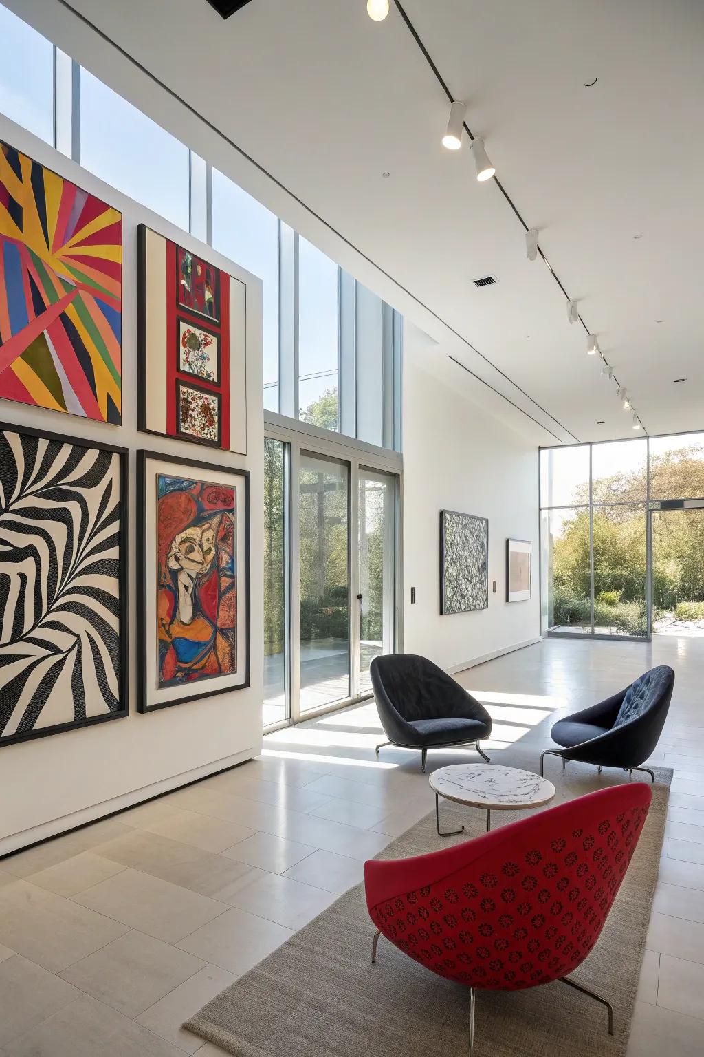A modern interior highlighting bold artwork as a decorative piece.