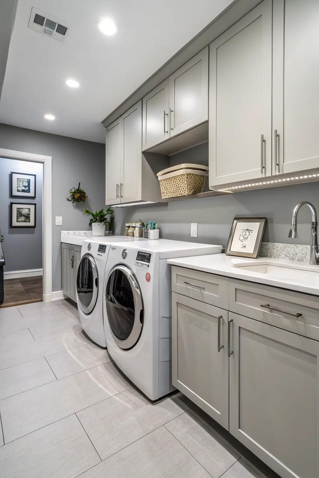 Modern fixtures incorporate a touch of class to your laundry area.