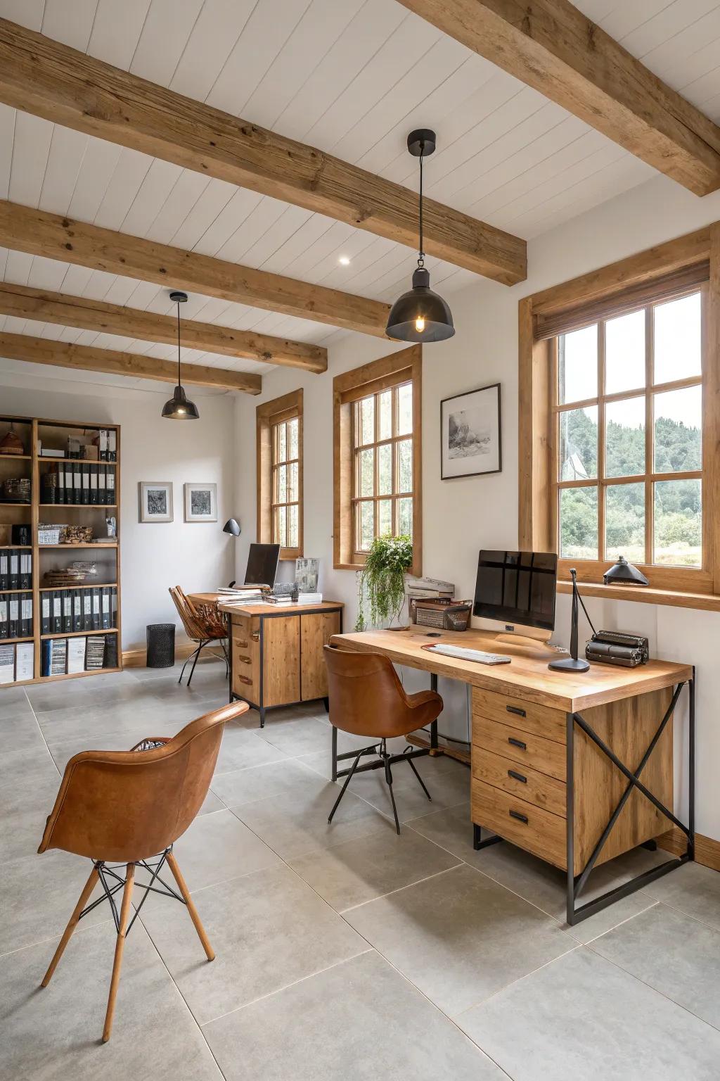 Simple furniture ensures an orderly and productive office space.