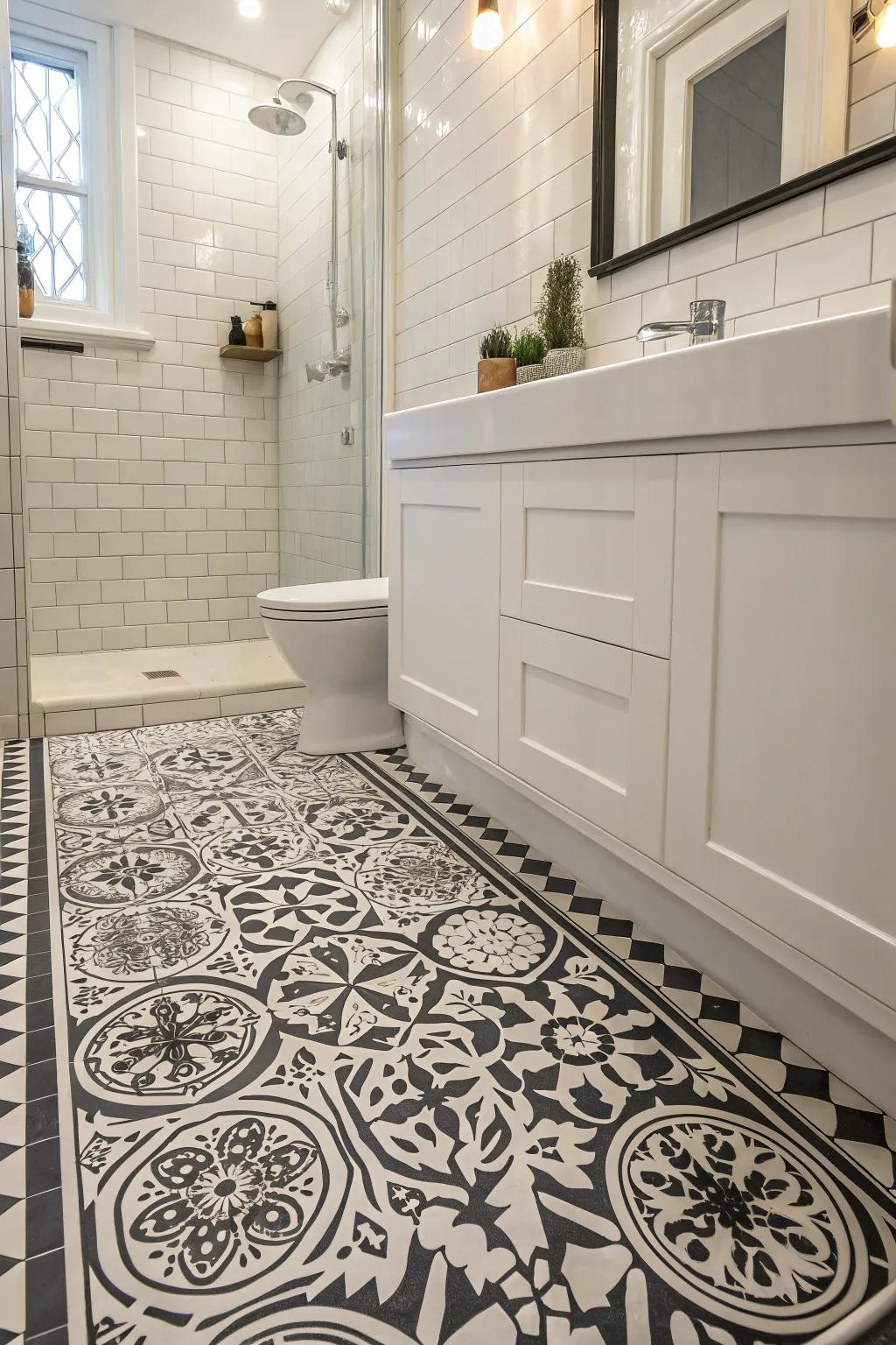 Designed tiles contribute a hint of Victorian complexity.
