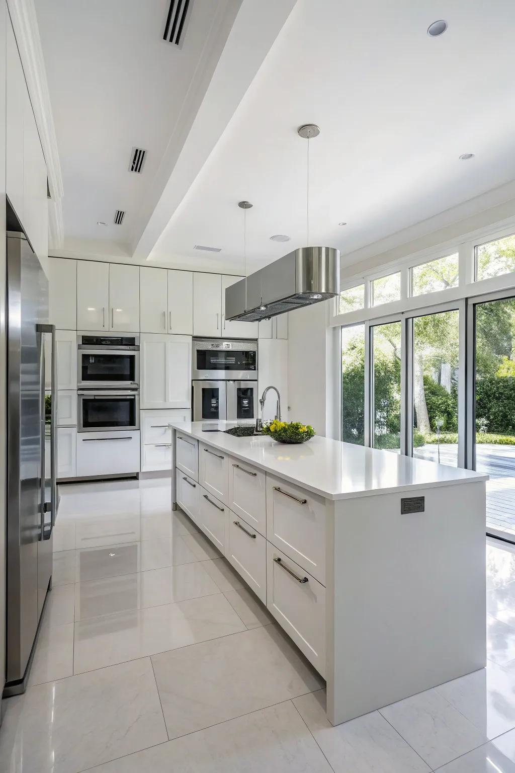 Integrated gadgets preserve the kitchen's neat aesthetic.