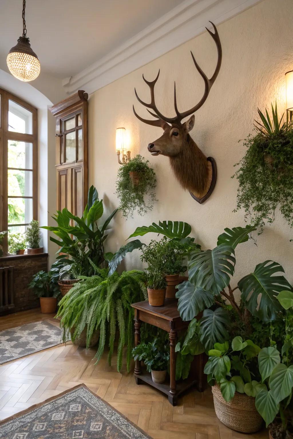 A room brought to life with nature-themed decor elements.