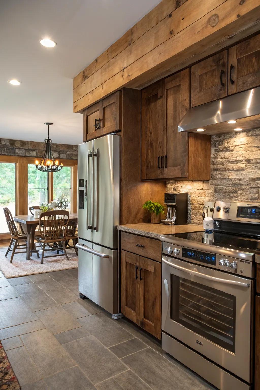 A flawless fusion of modern appliances and countryside timber features.