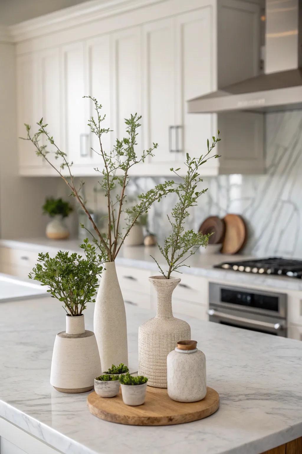 Simple accents lend charm to a neutral kitchen without being overwhelming.