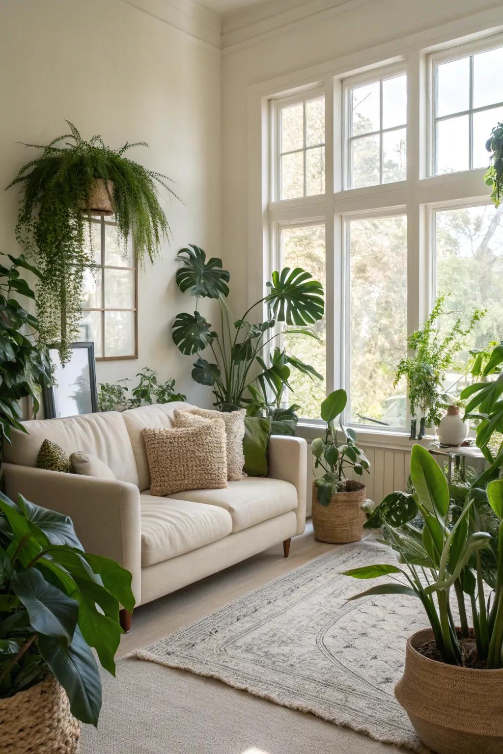 Flora brings vitality and freshness to an off-white living space.
