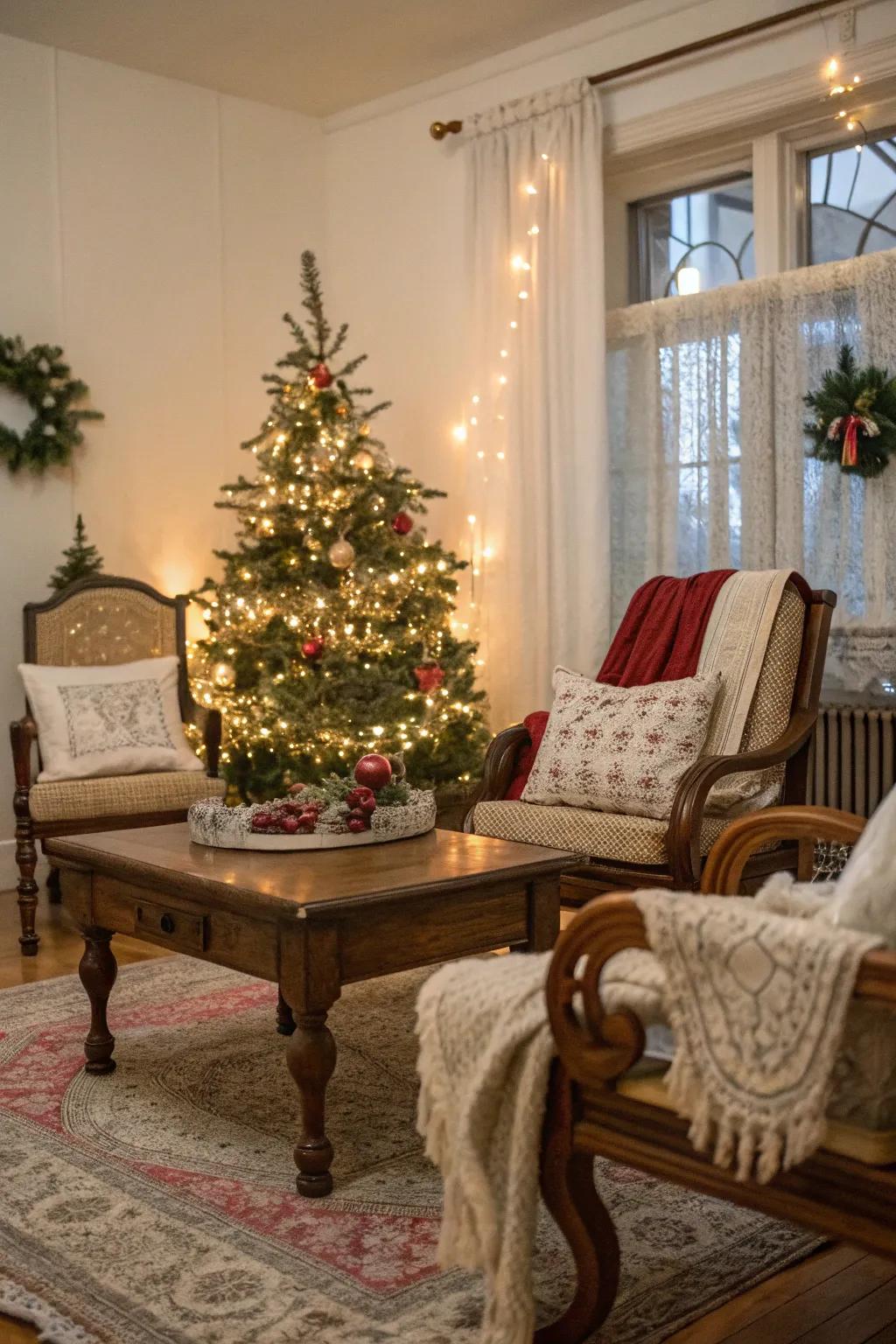 Antique home furnishings add character and history to your holiday décor.