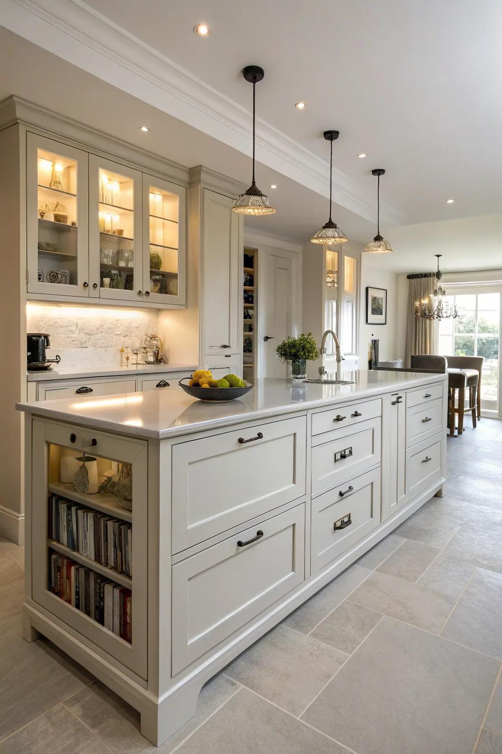 An island delivering ample space to maintain organization in the cooking area.