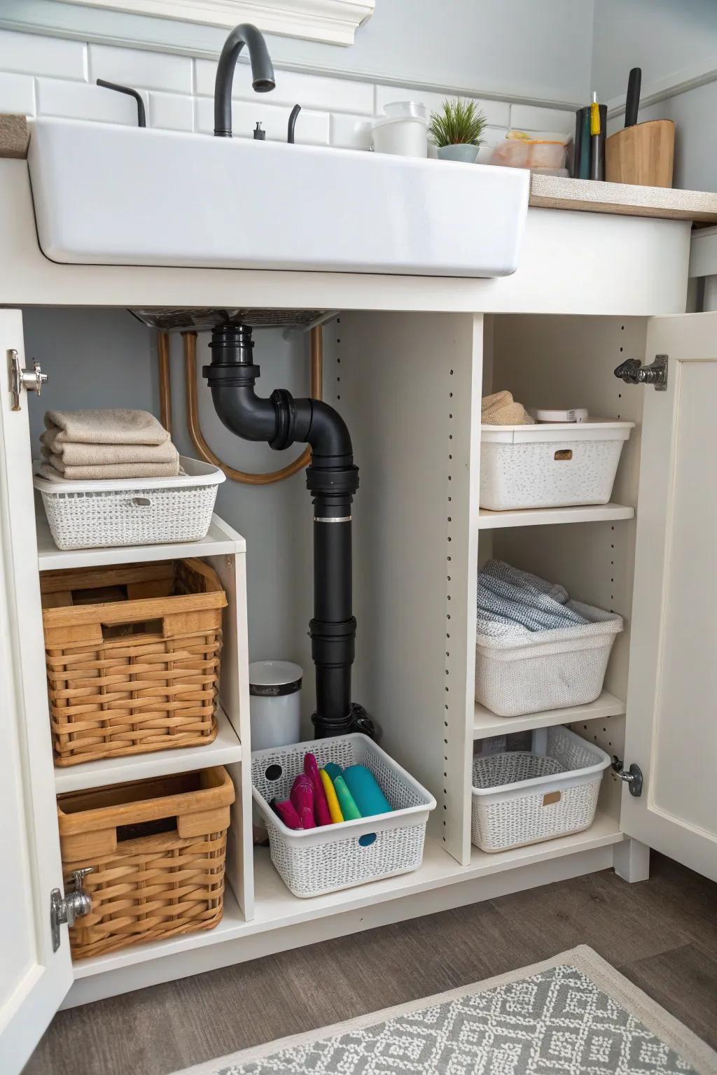 Incorporate your pipes into a storage layout that works seamlessly around them.