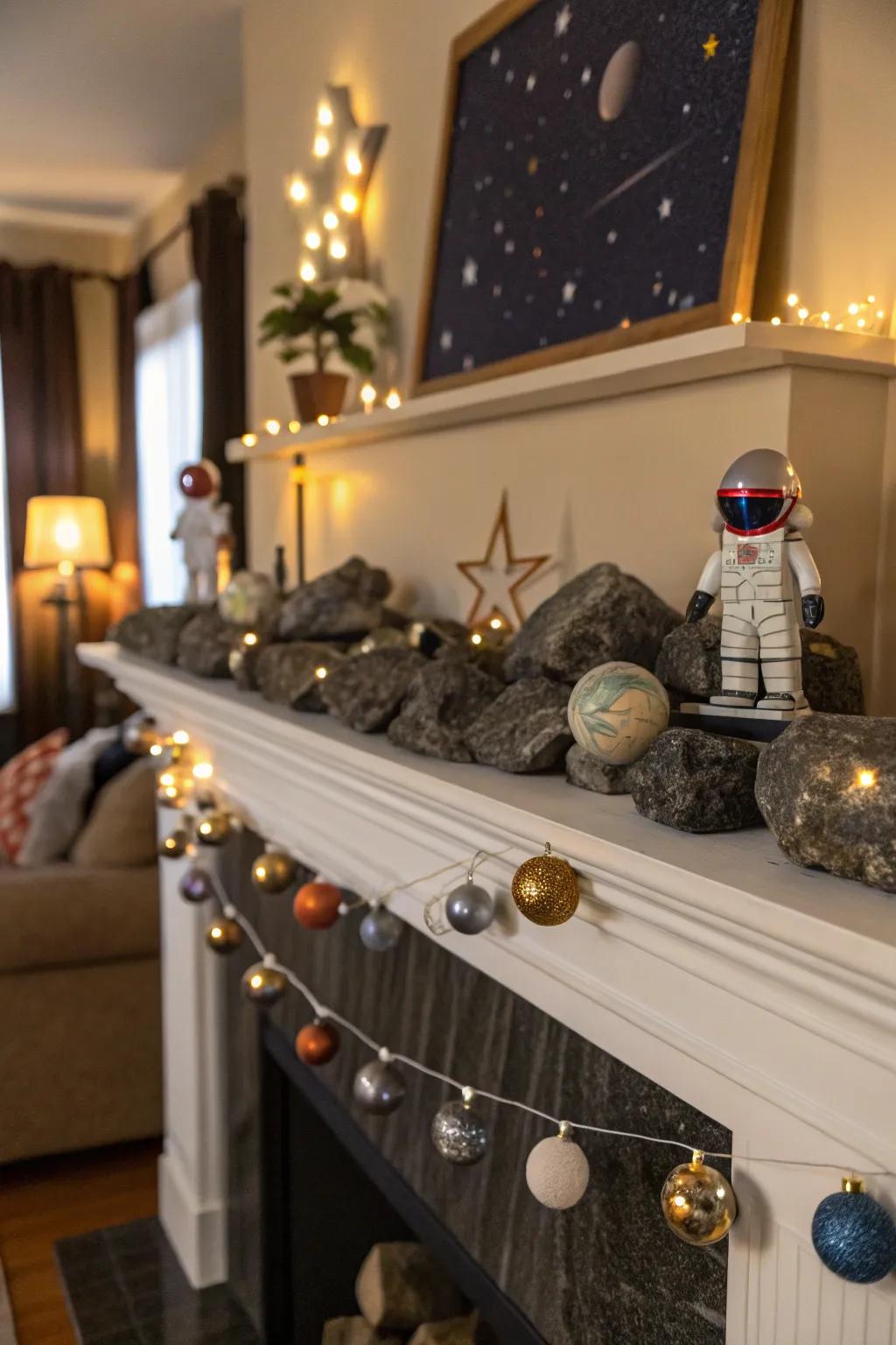 Meteorite pieces make for unique and intriguing mantel decor.