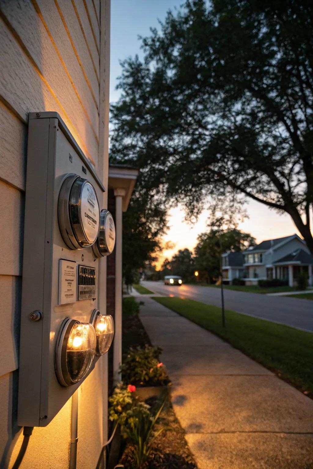 Illuminated shields bestow a magical touch upon your garden at twilight.