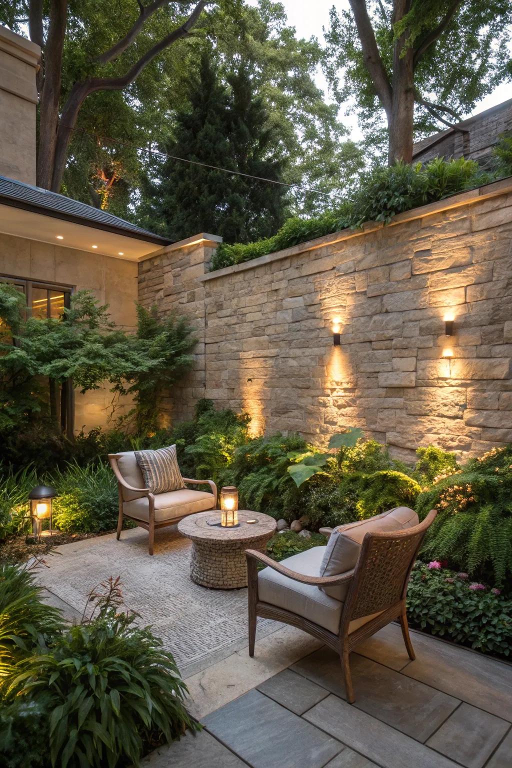 Inherent rock accents introduce texture and robustness to your outdoor retreat.