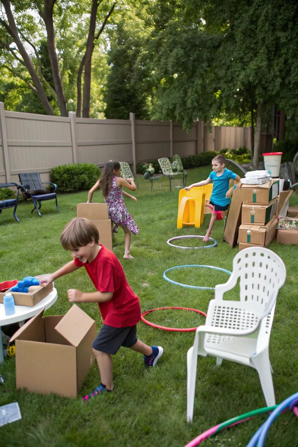 Engage in physical fun with a custom obstacle challenge.