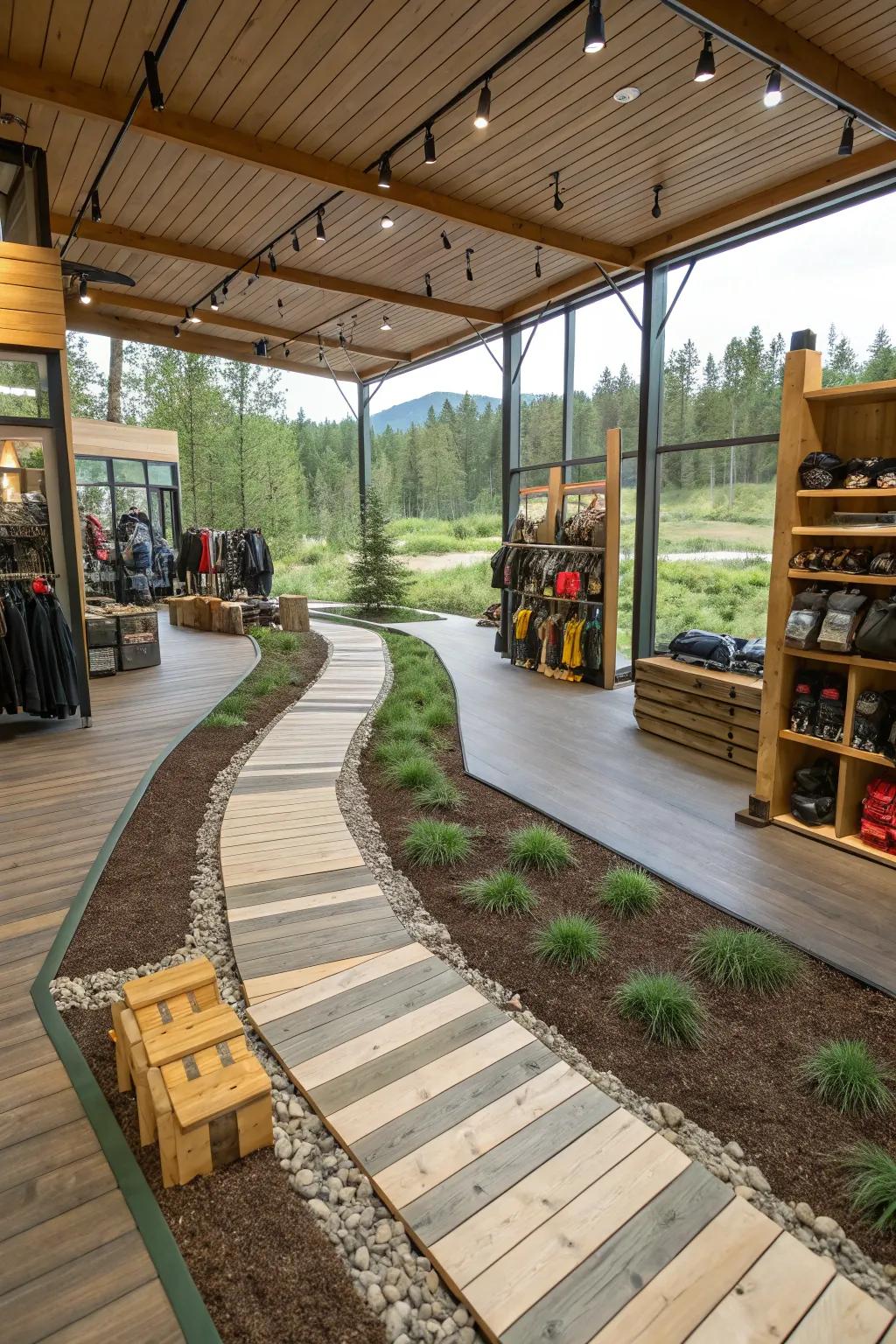 Organized floor plans simulating nature paths for streamlined customer movement.