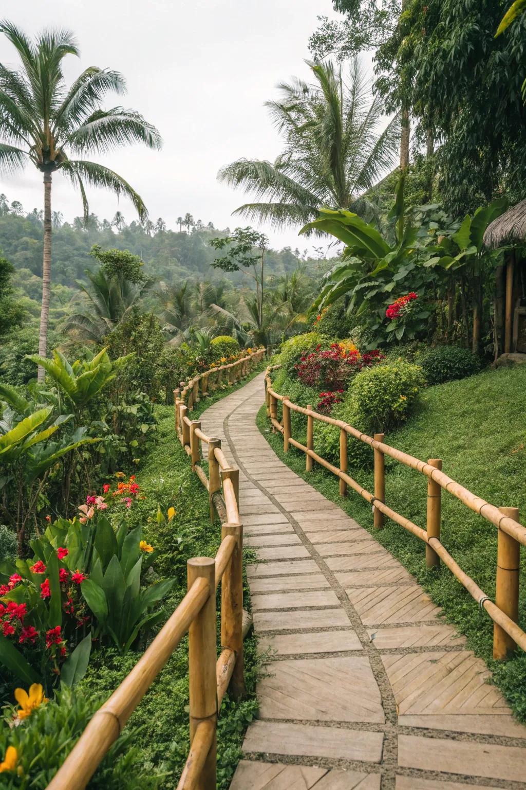 Bamboo barriers lend an eco-friendly, exotic accent to routes.