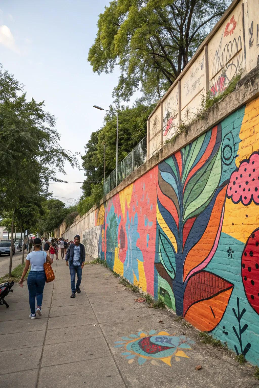 Murals infuse a burst of personality into outdoor spaces.