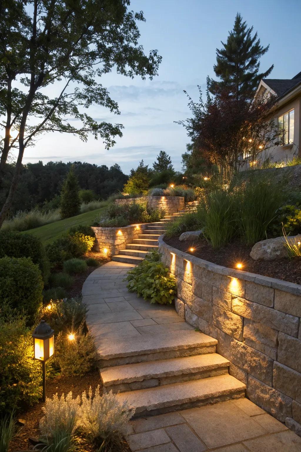 Pathway and staircase lighting for safety and style.