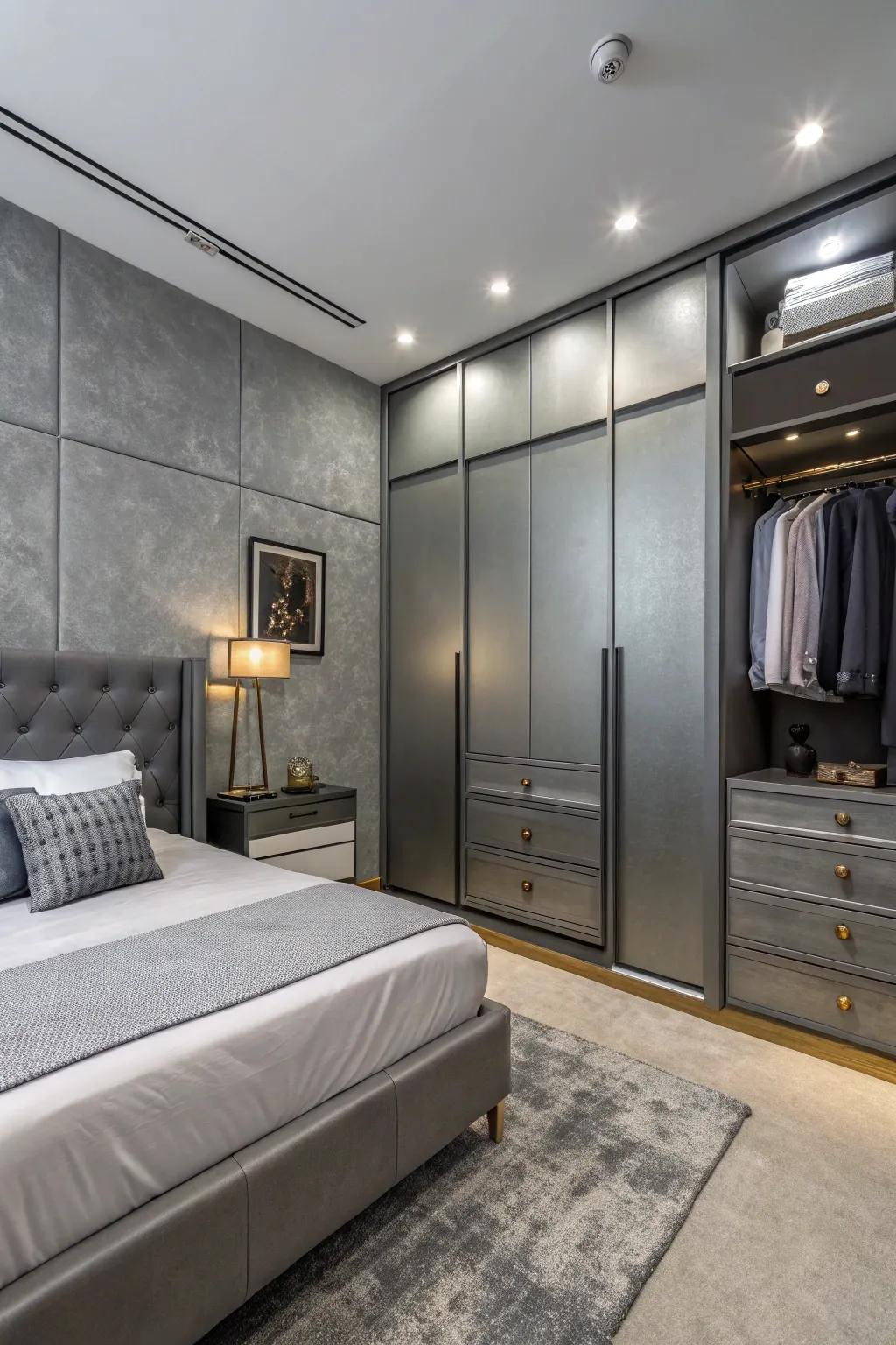Neutral grays offer a refined, versatile foundation intended for any bedroom style.