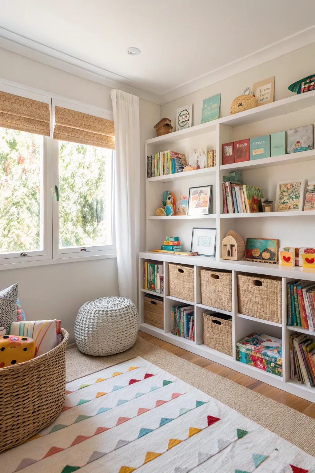 Practical decor keeps the nursery tidy and stylish, providing useful storage solutions.