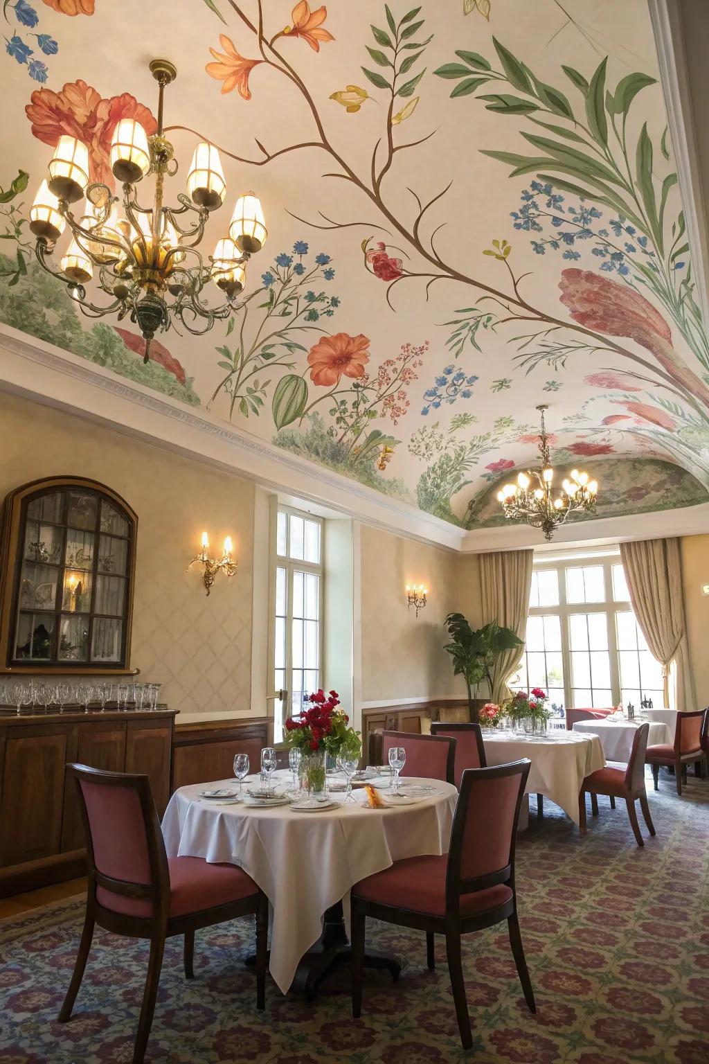 Botanical wall designs inject a hint of nature into your overhead decor.