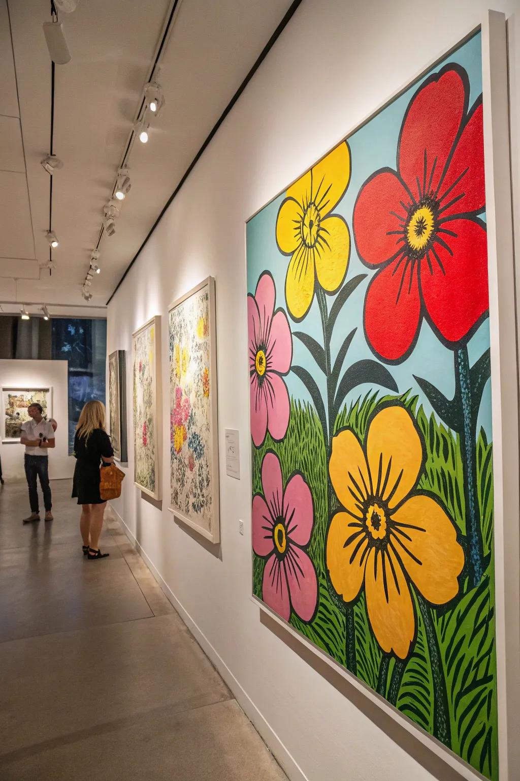 Floral designs in pop art style give a modern interpretation.