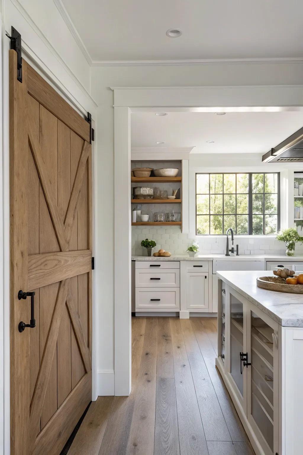 A smooth design where pantry doors mix with cabinetry.