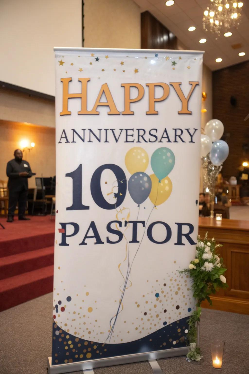 A banner tailored for a pastor's milestone celebration.