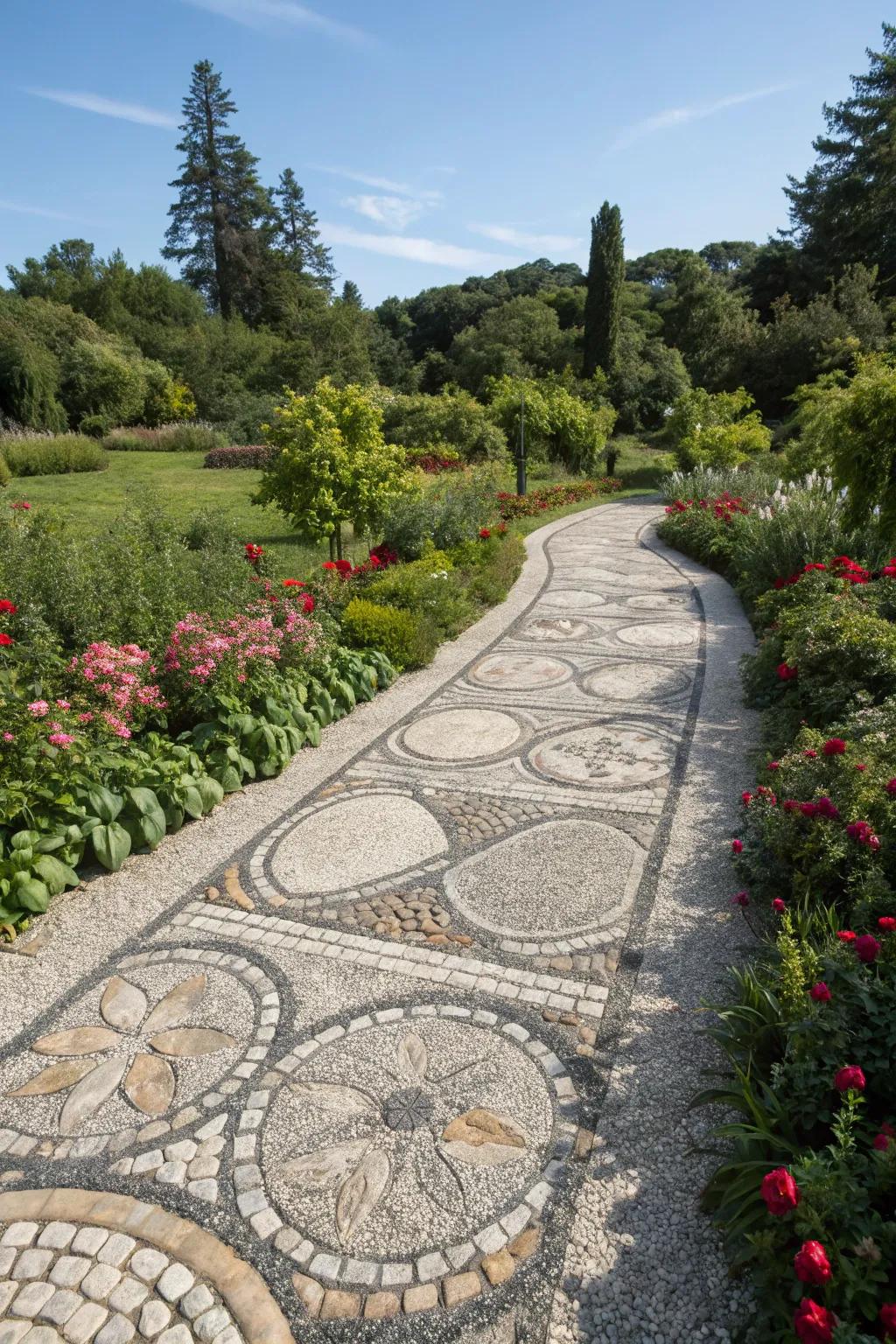 A one of a kind mosaic walkway with creative pizazz.