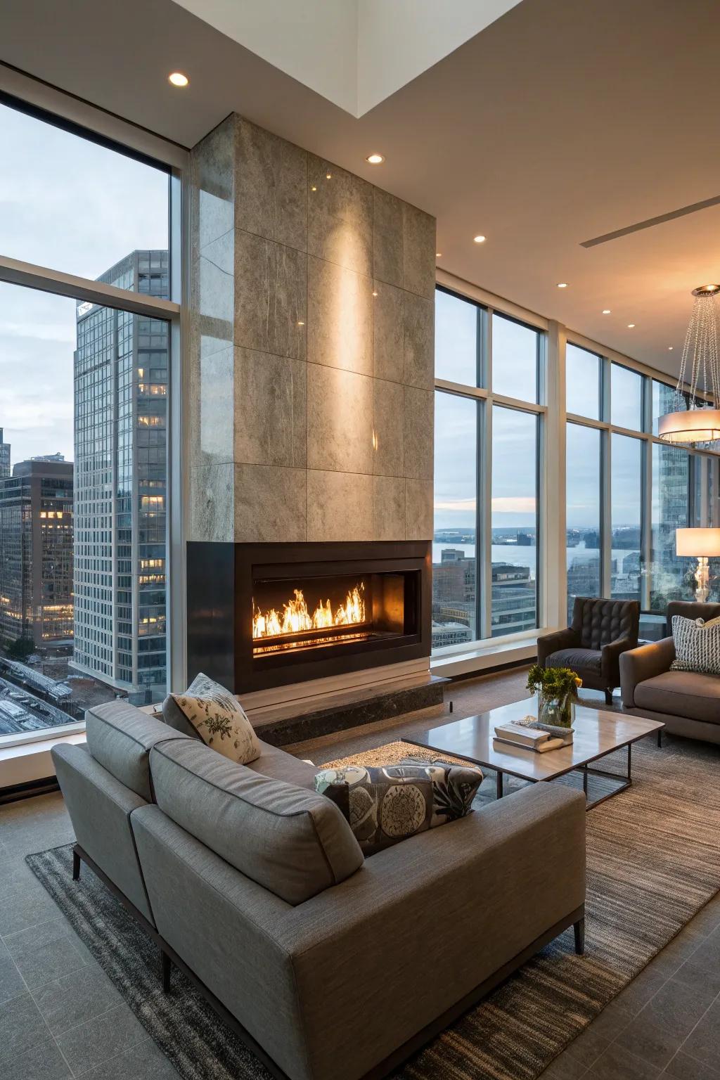 A fireplace adds warmth and character.