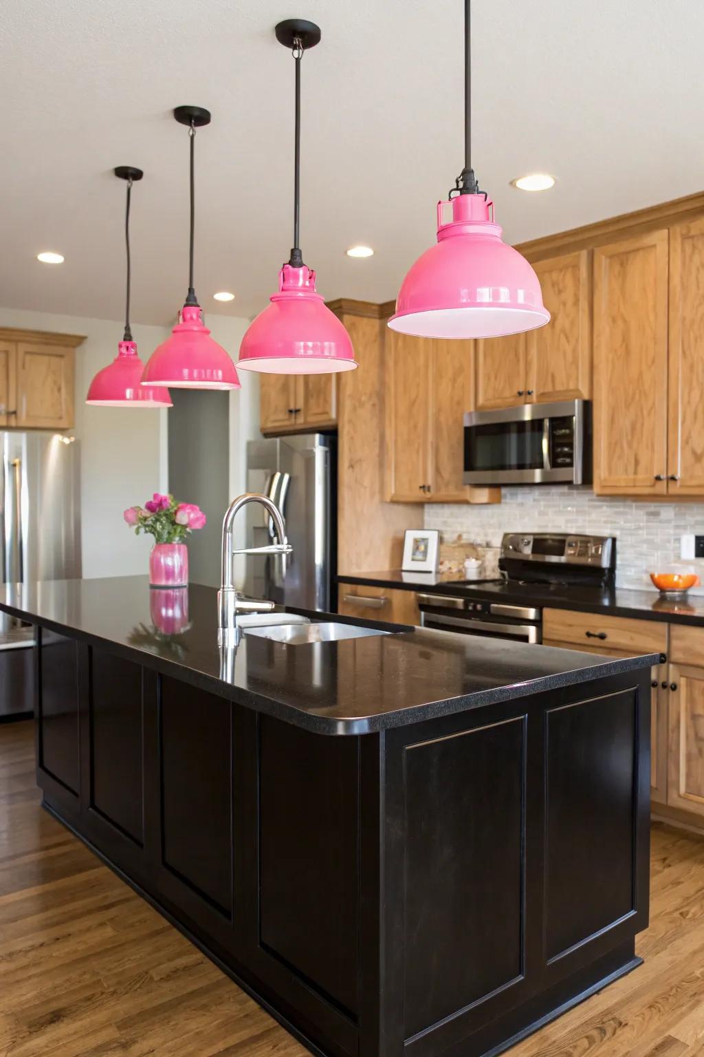 Fashionable rose lighting parts give a gentle glimmer to the cooking area environment.