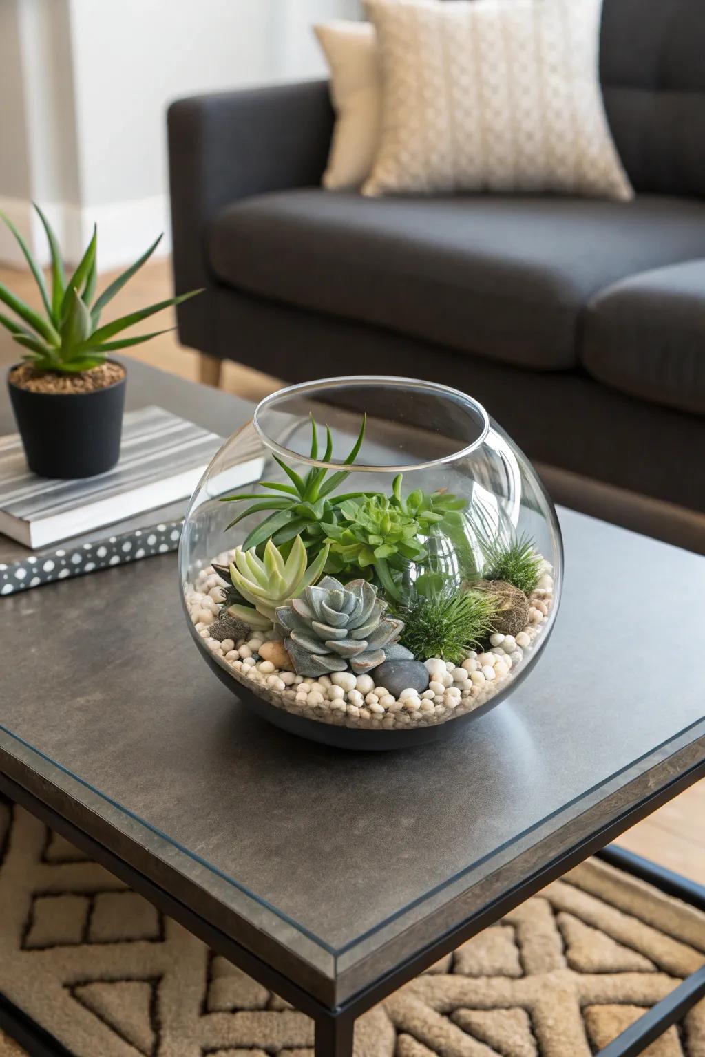 Construct a miniature garden with an alluring enclosed garden.