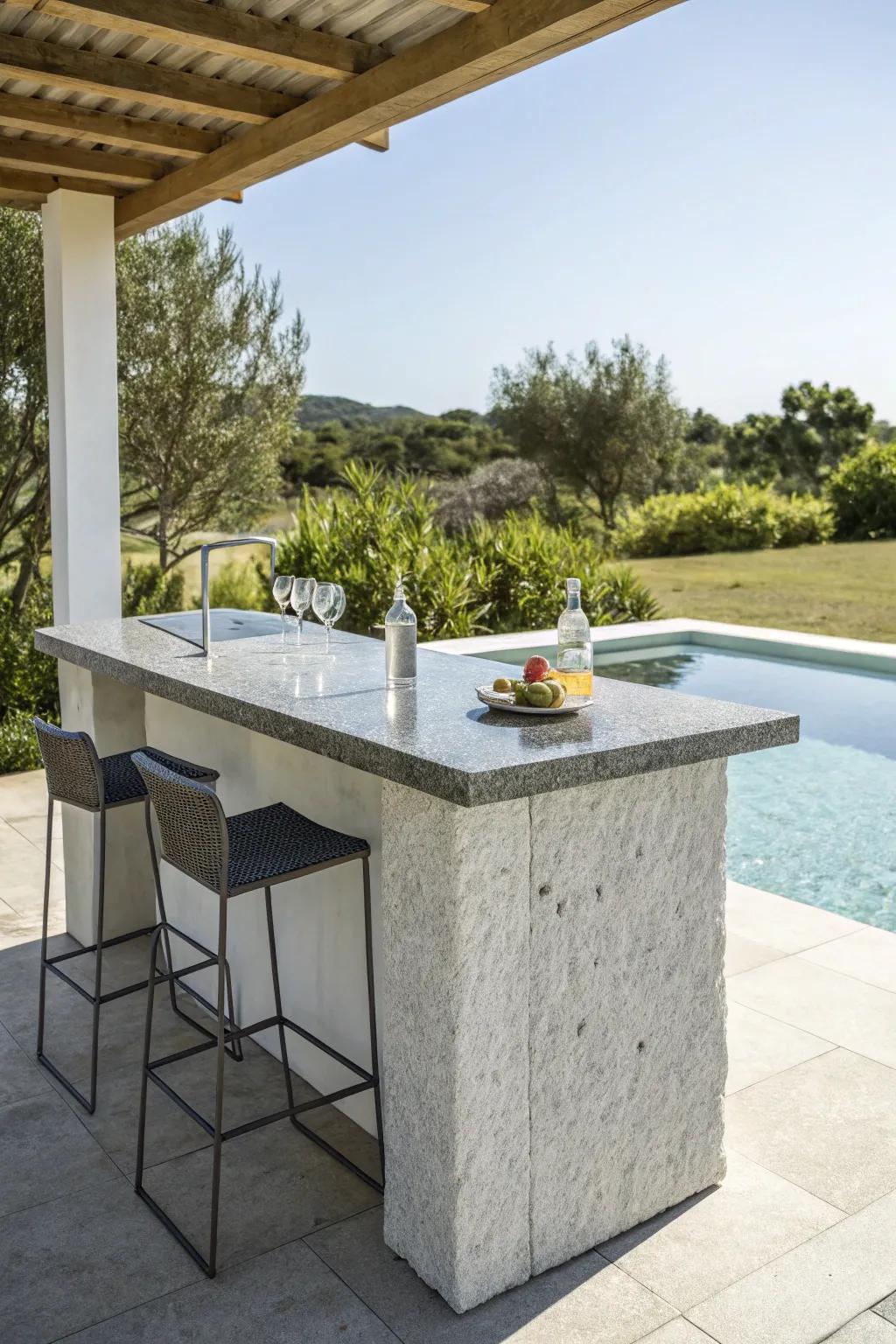 A stone bar adds a touch of sophistication to your poolside.