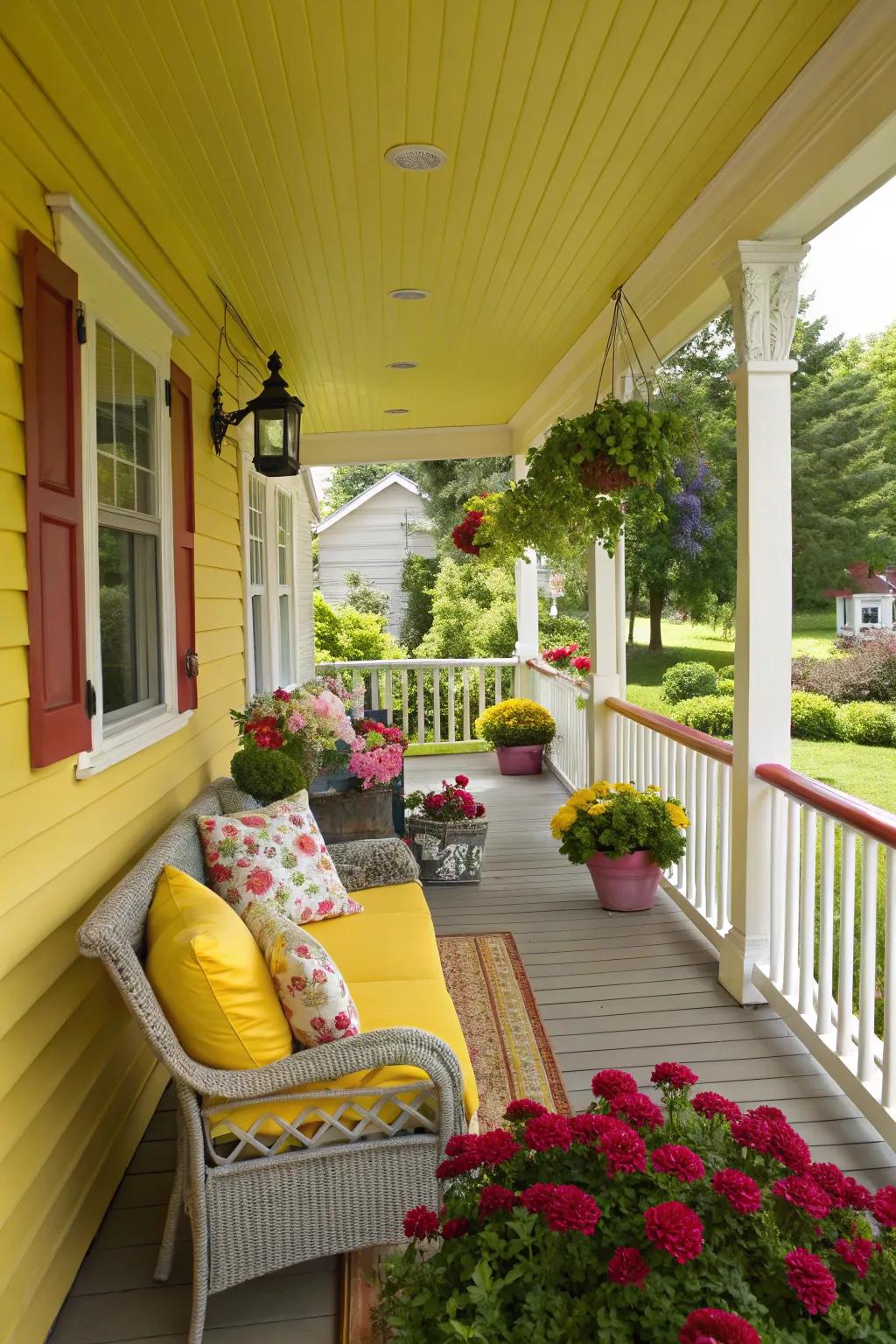 A vibrant gold porch that radiates warmth and positivity.