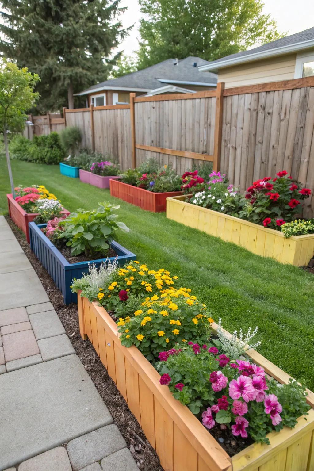 Garden beds filled with flora conceiving a spirited property boundary.