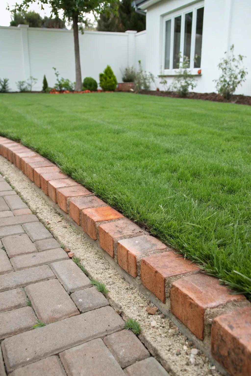 Brickwork border fashioning neat land perimeters.