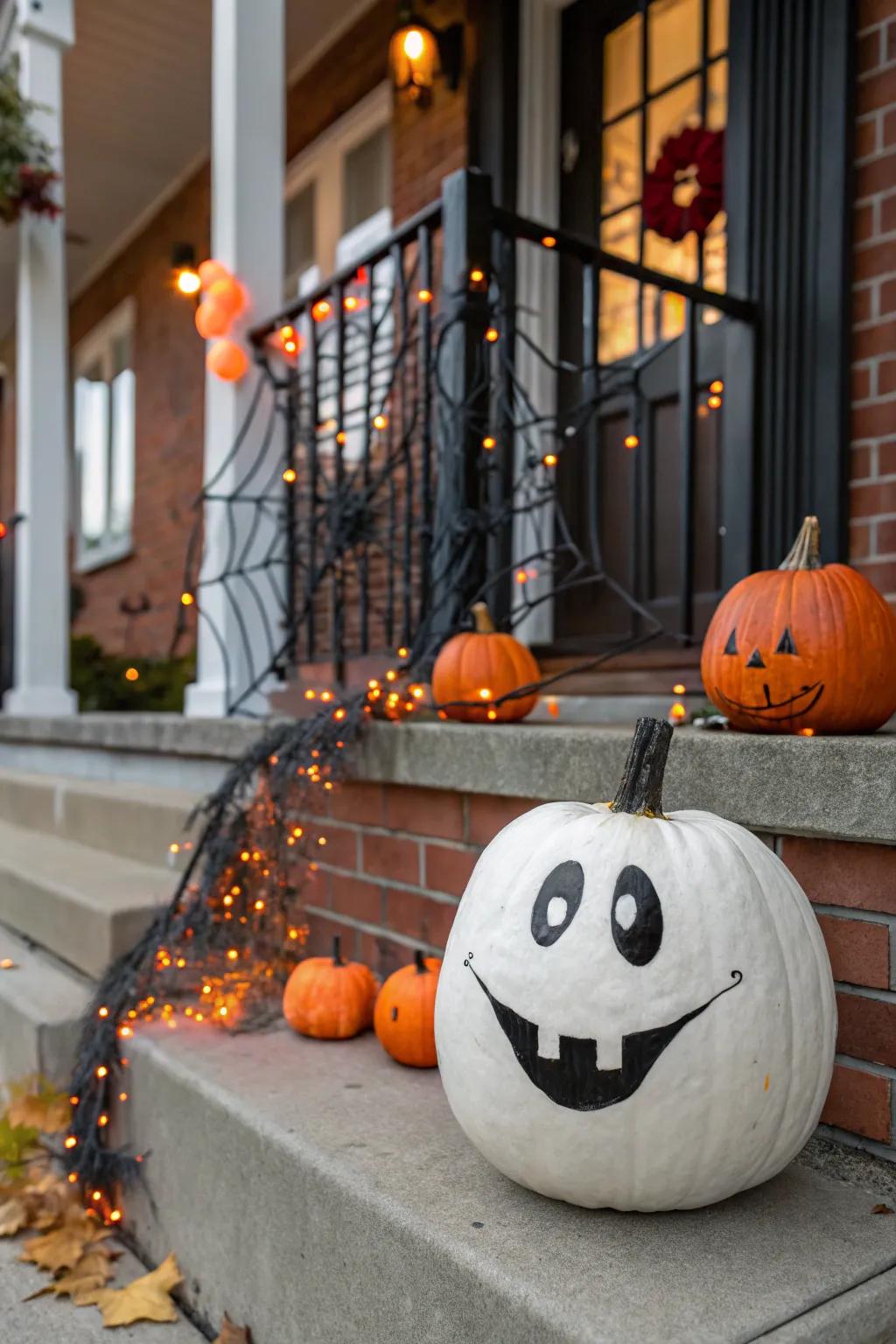 A kind spirit pumpkin providing smiles instead of fear.