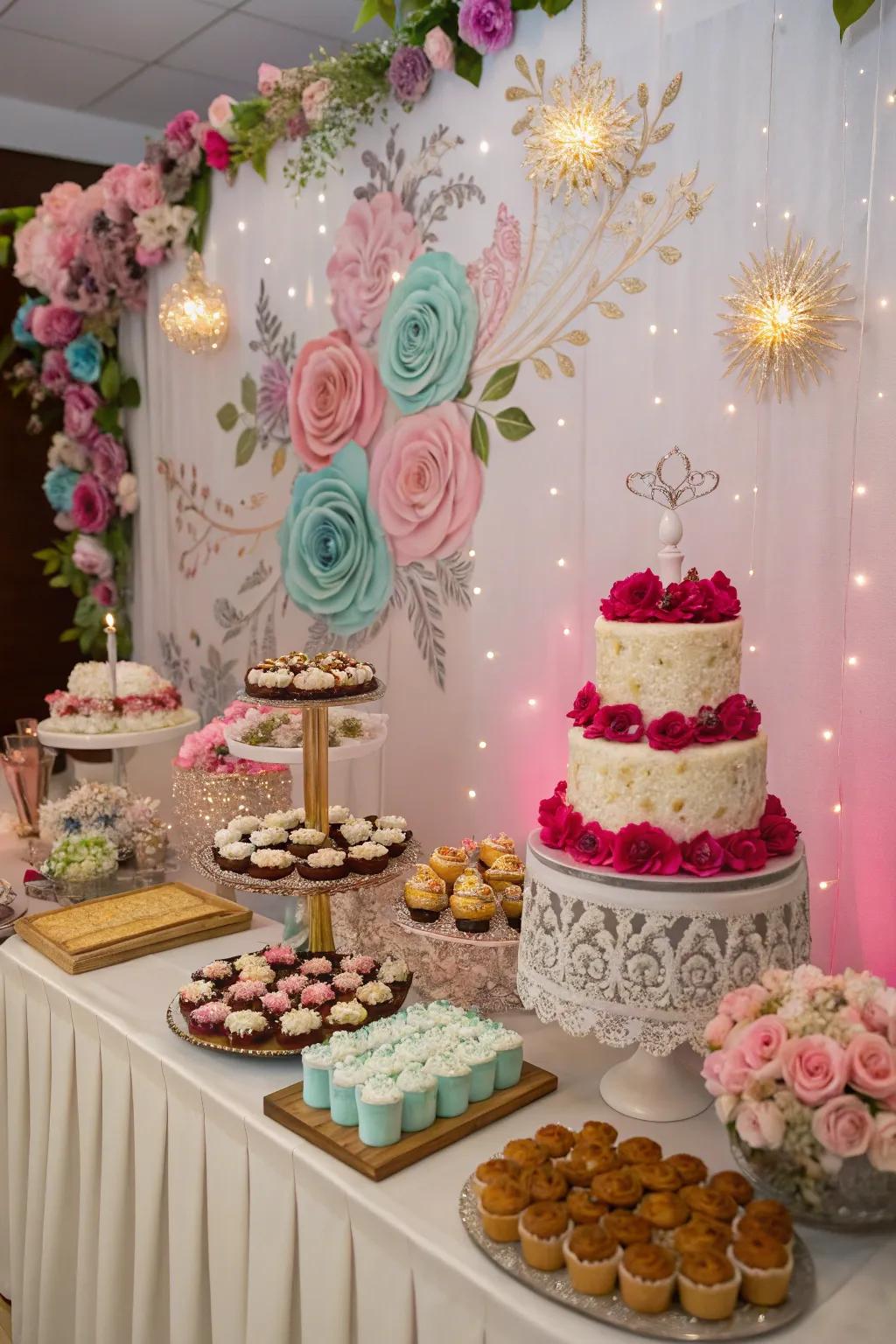 A dessert arrangement backdrop renders sweet treats even more inviting.