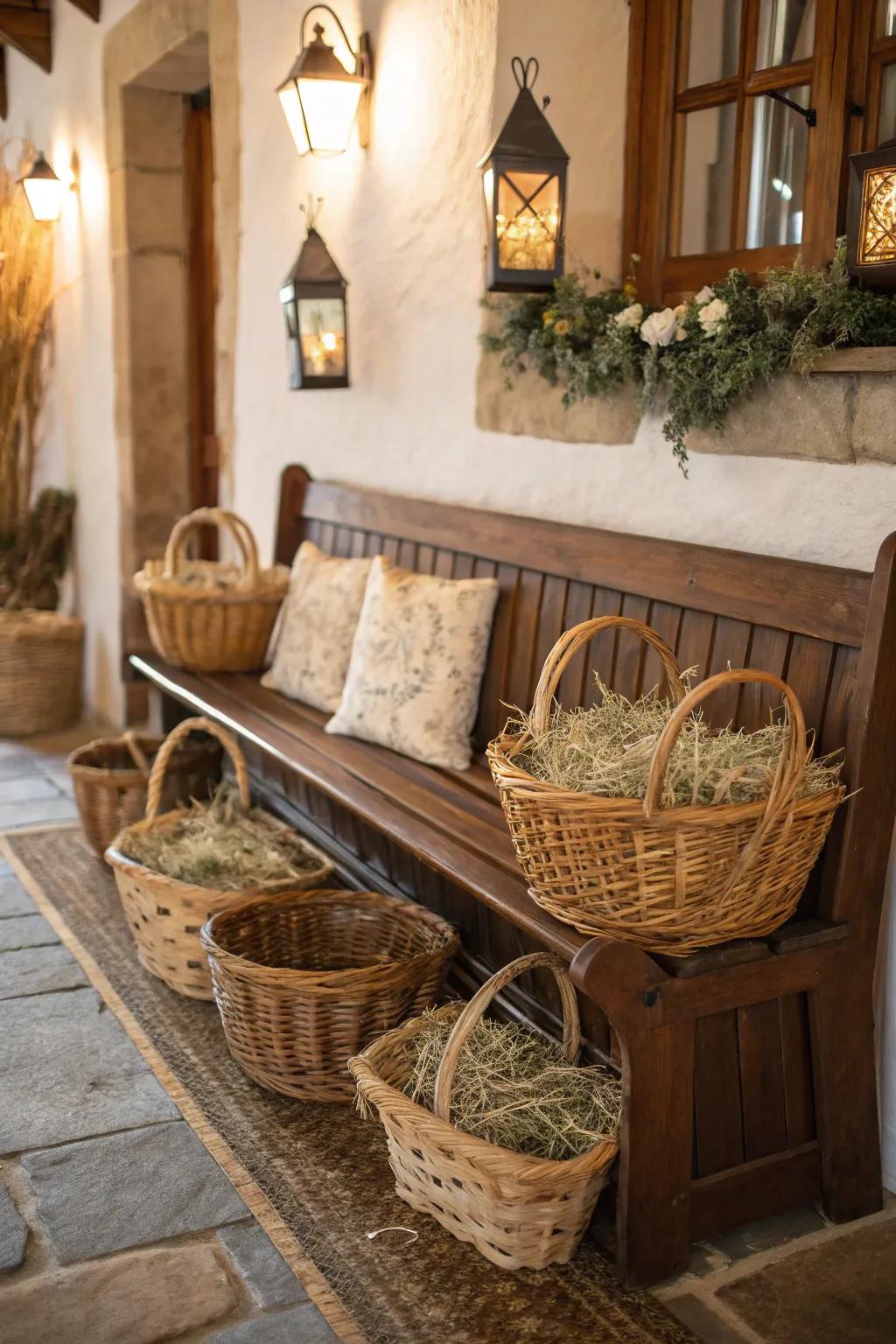 Storage under a bench keeps hay easy to get to but hidden.