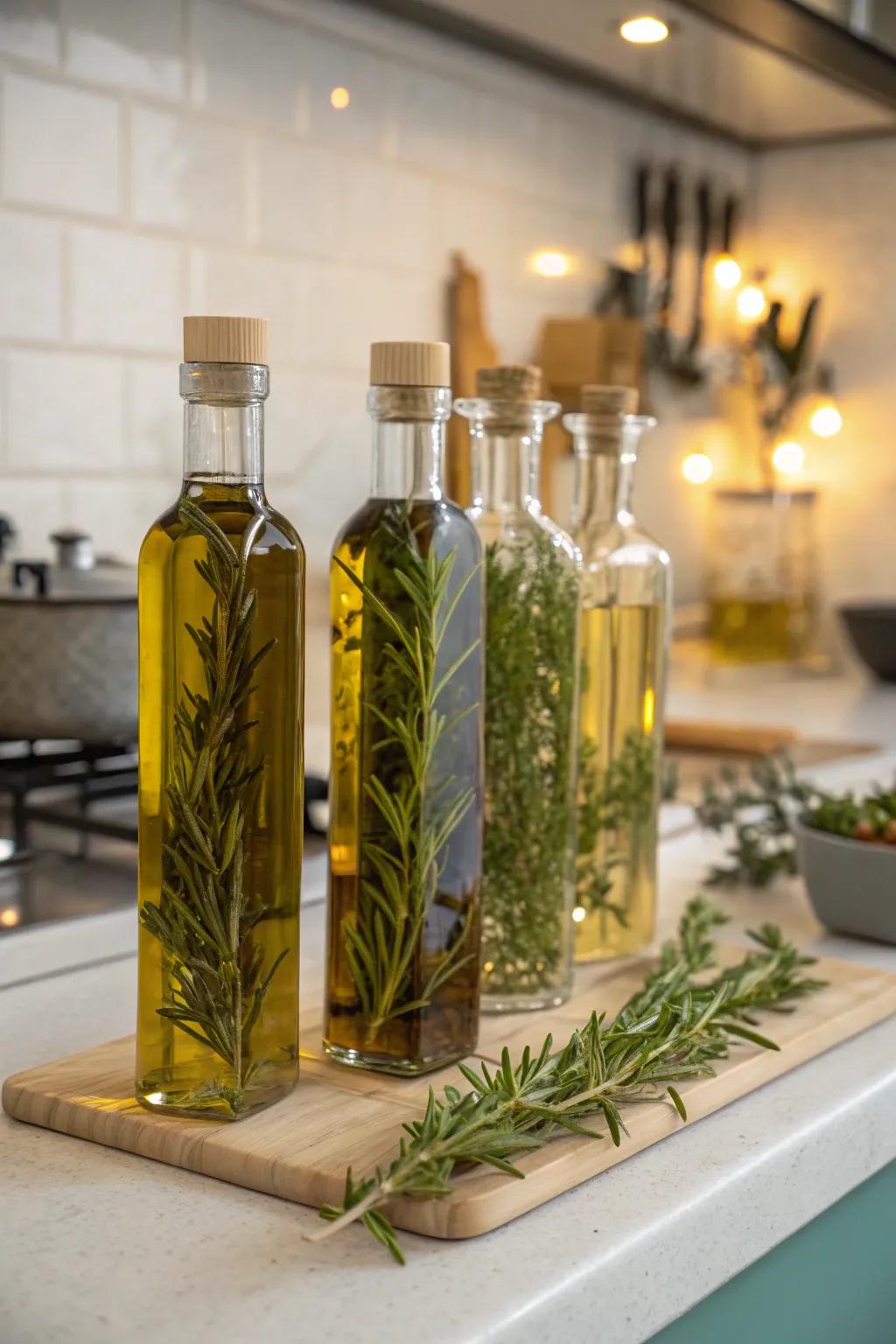 Infused oils add a fragrant finish to your raclette dishes.