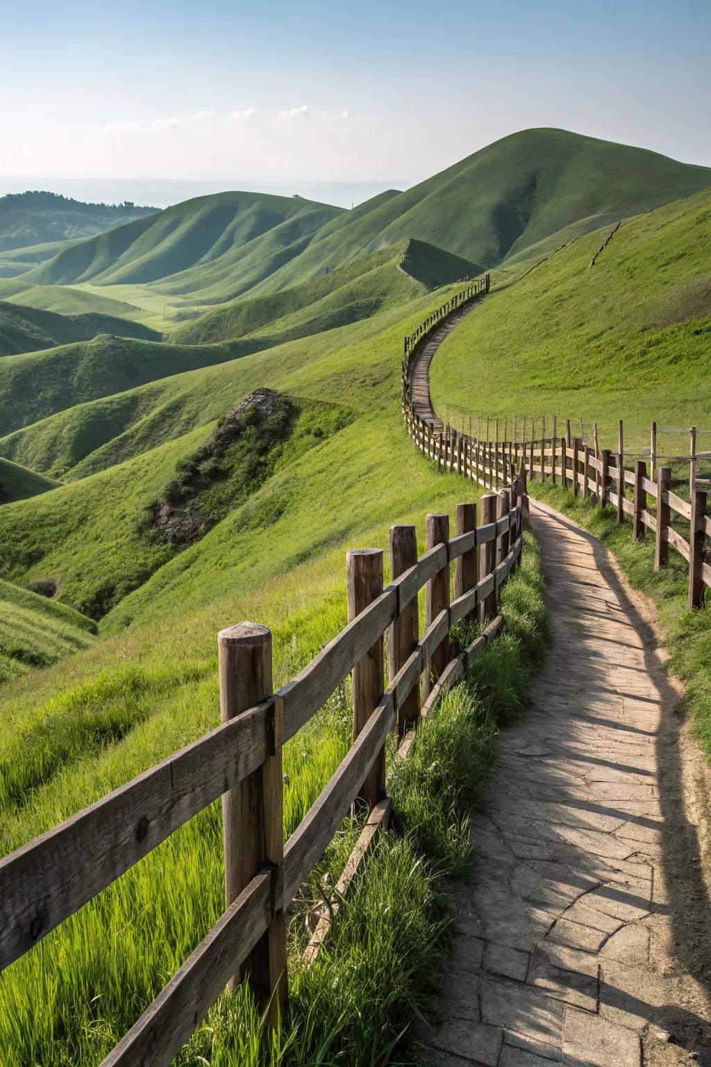 A fence that gracefully follows the curves of the land.