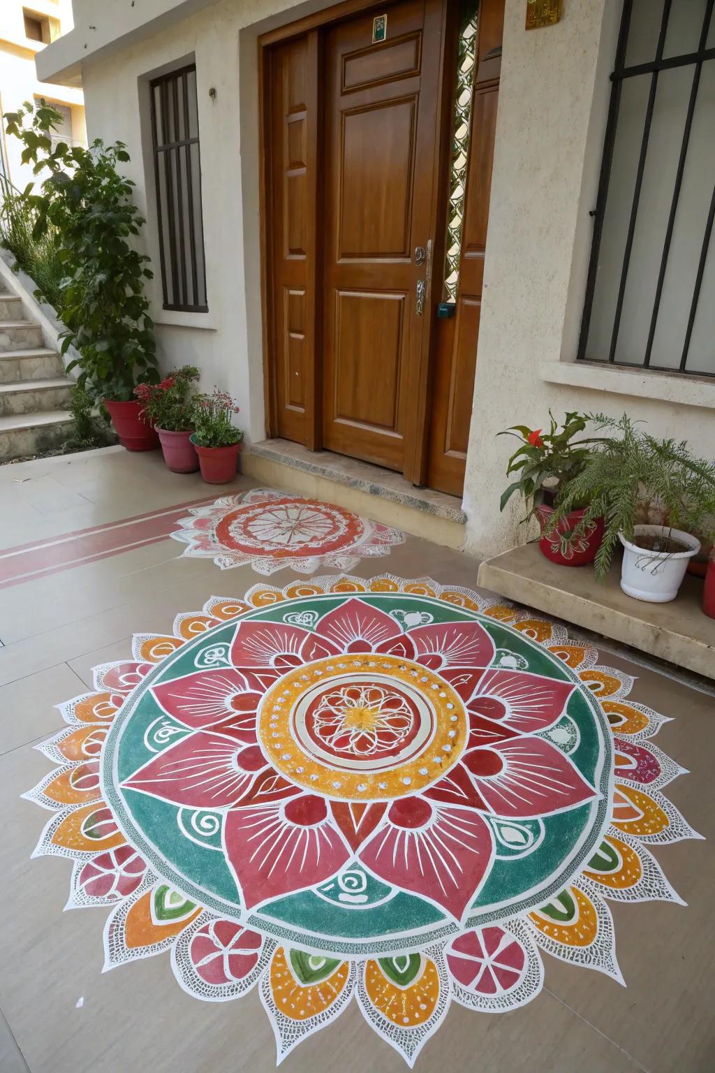 Balance in rangoli mirrors equilibrium and harmony, perfect for festive occasions.