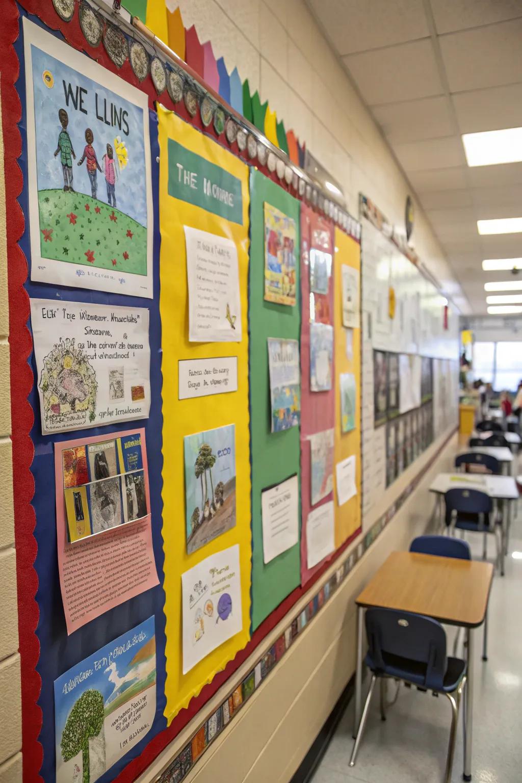 Learner contributions make the reading board personal and engaging.