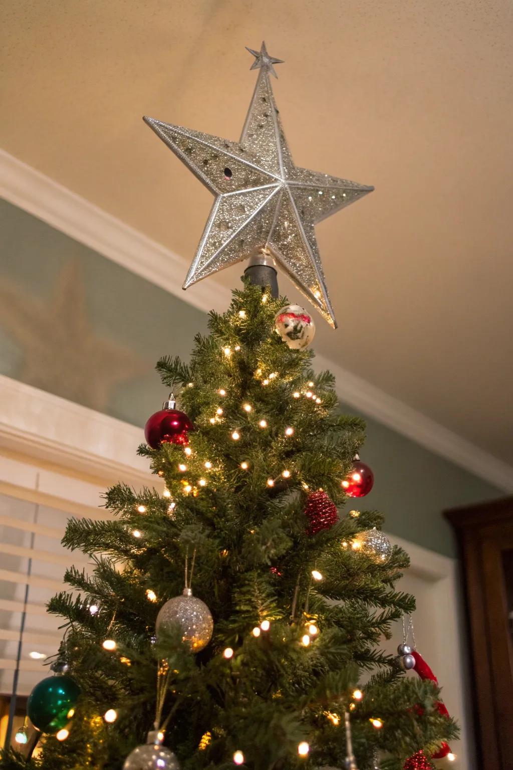 Your holiday masterpiece is crowned with a striking star topper.