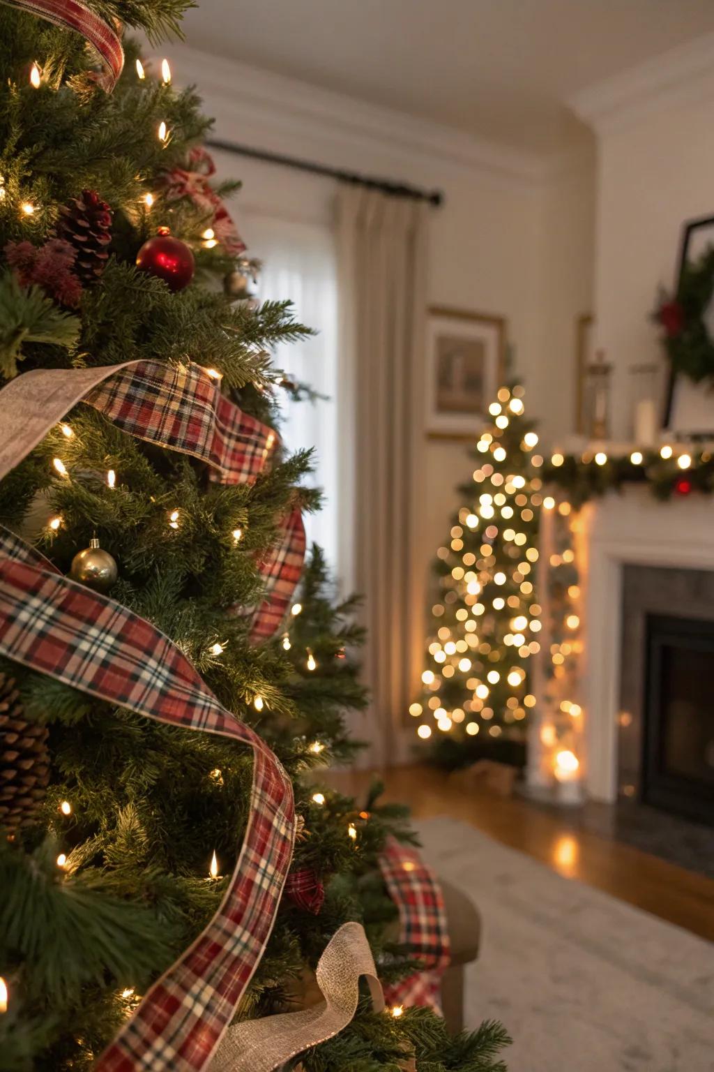 Plaid patterns bring a cozy, homey touch to the tree.