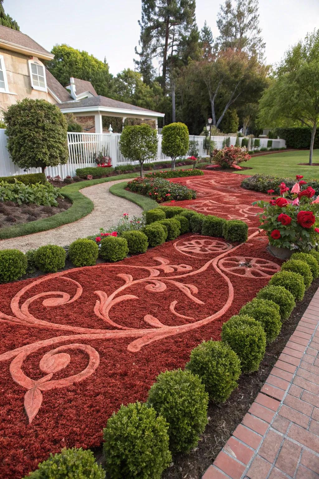 Patterned scarlet ground cover designs transmute ordinary gardens into singular masterpieces.