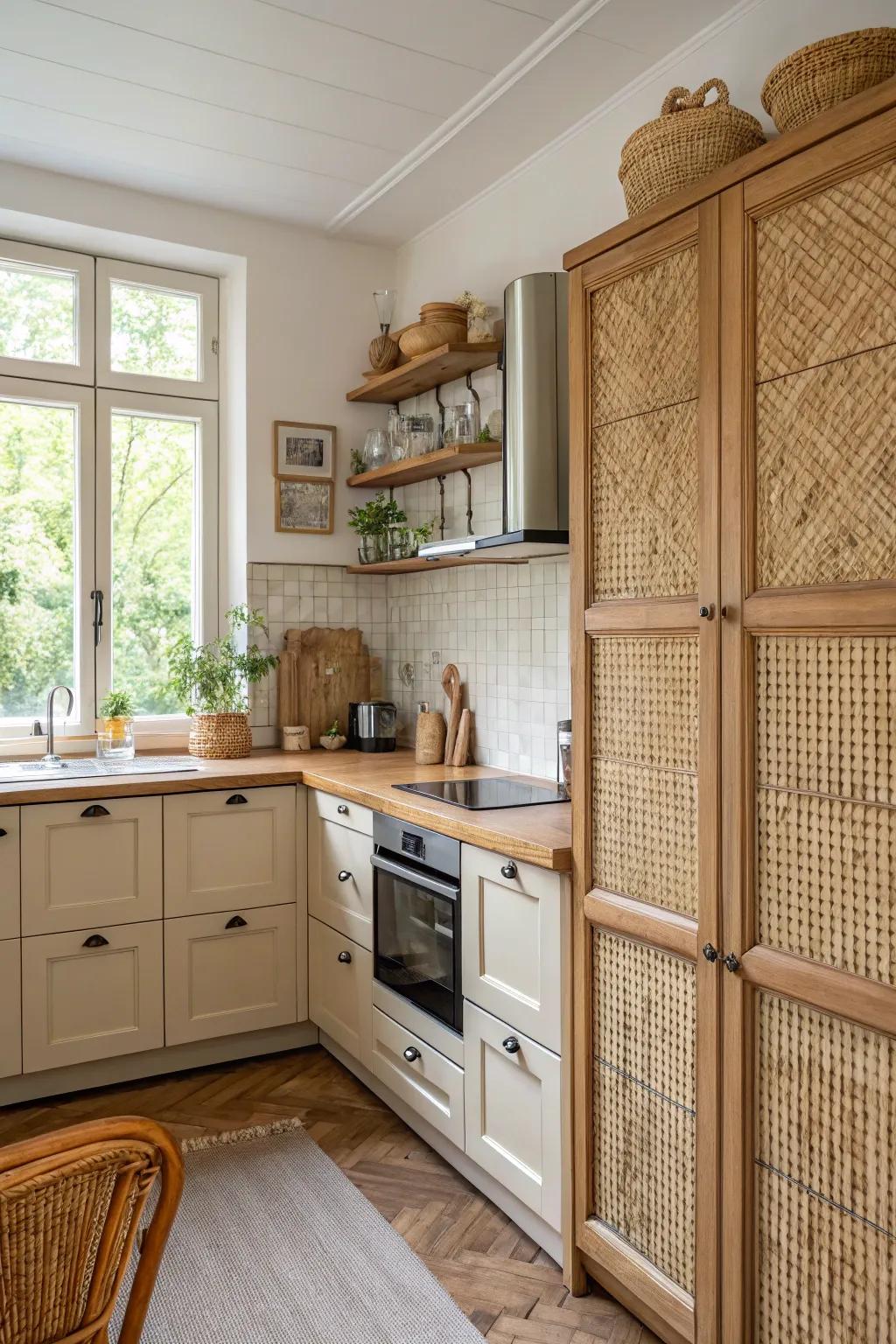 Add a hint of handcrafted charm with interwoven cabinet fronts.